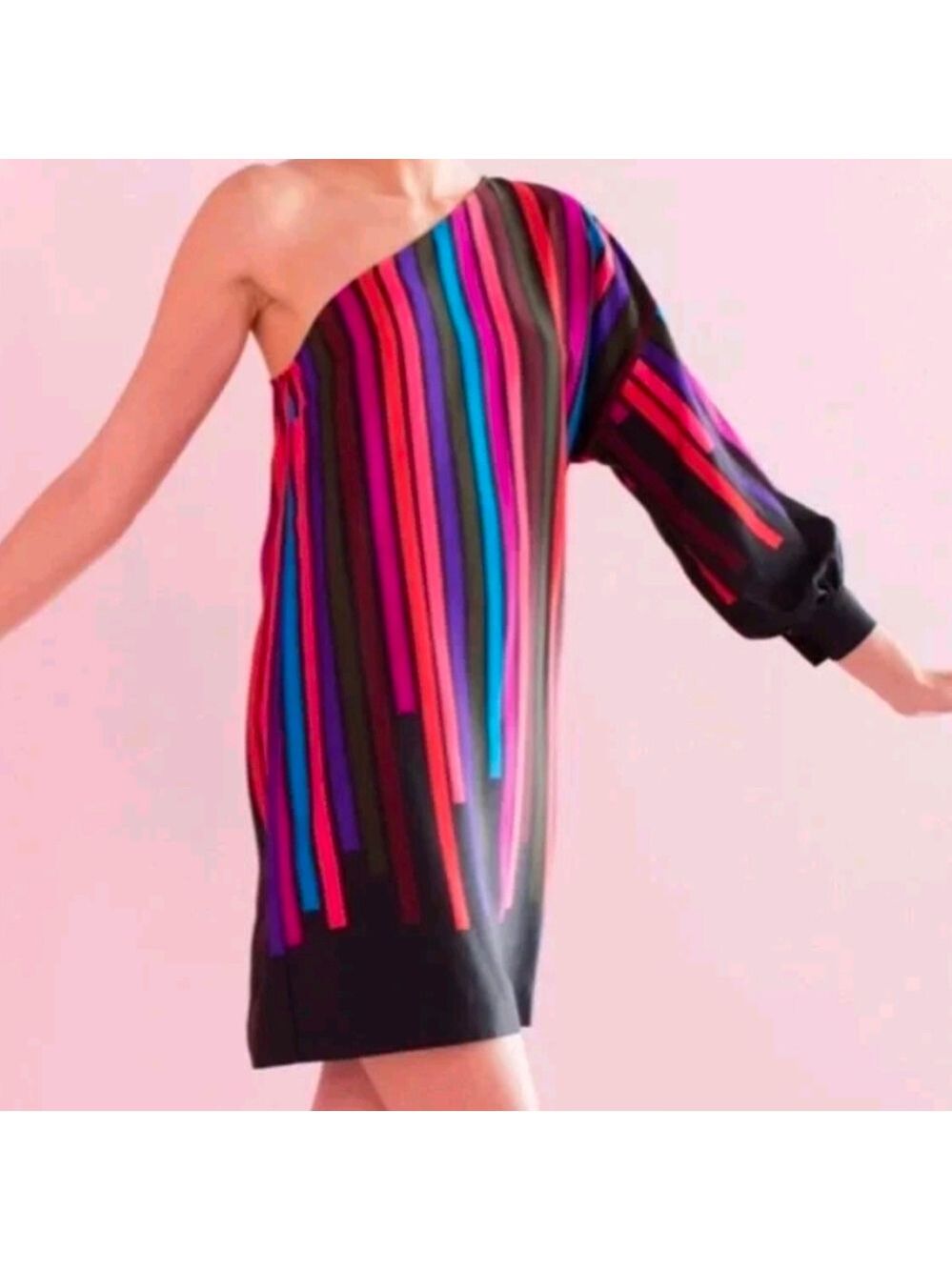 Trina Turk Pina Colada Striped One Shoulder Dress Size Medium